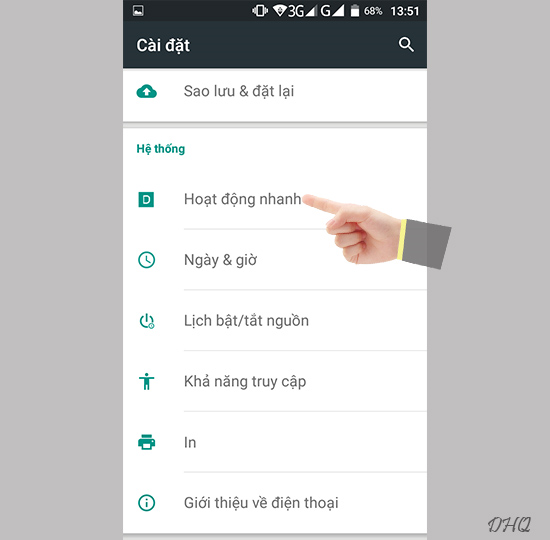 Chọn hoạt động nhanh